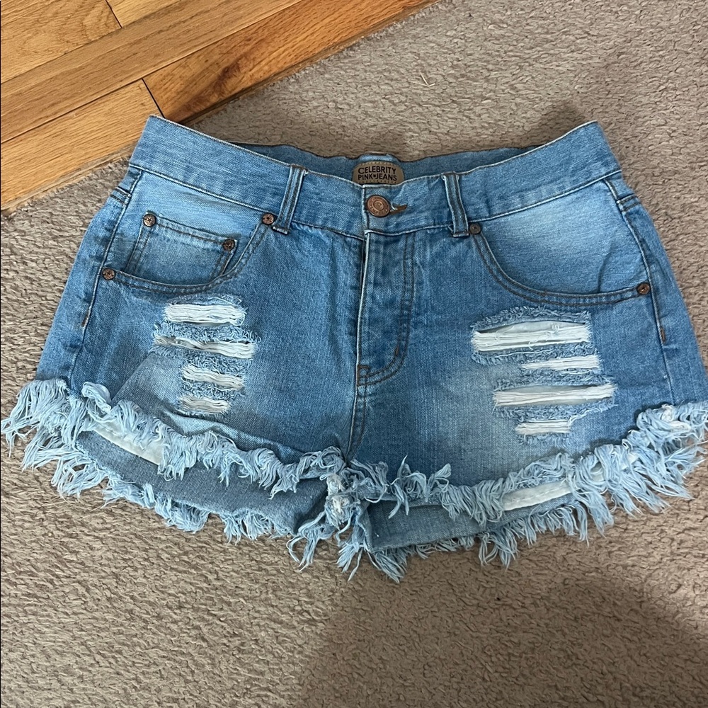 Celebrity Pink Distressed Blue Jean Shorts - Picture 1 of 3